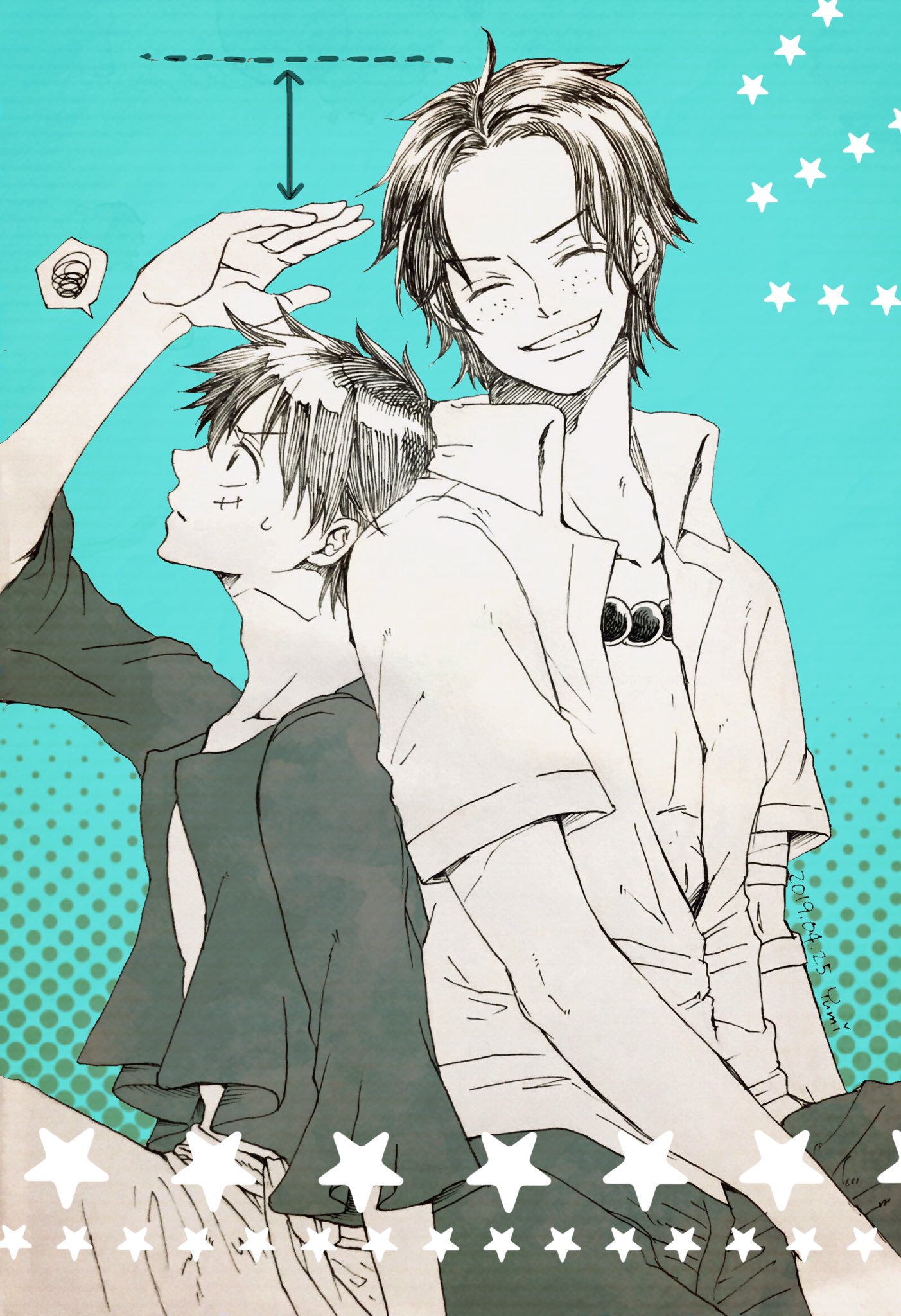 Yumi 低浮上中 落描きエース ルフィ 何時になったら身長追いつくんだ の図