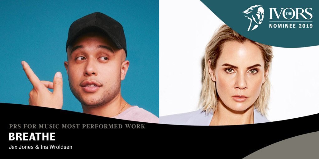 PRSforMusic's tweet photo. Congratulations to #TheIvors @PRSforMusic Most Performed Work nominees:

@JaxJones &amp; @InaWroldsen for 'Breathe'

@george_ezra, FRED &amp; Joel Pott for ‘Shotgun’

Julian Bunetta, @dancaplen @macklemore @JohnHenryRyan &amp; @ItsJamieScott for ‘These Days’

👏🏻🎶 https://t.co/Dw0h6FzNvQ