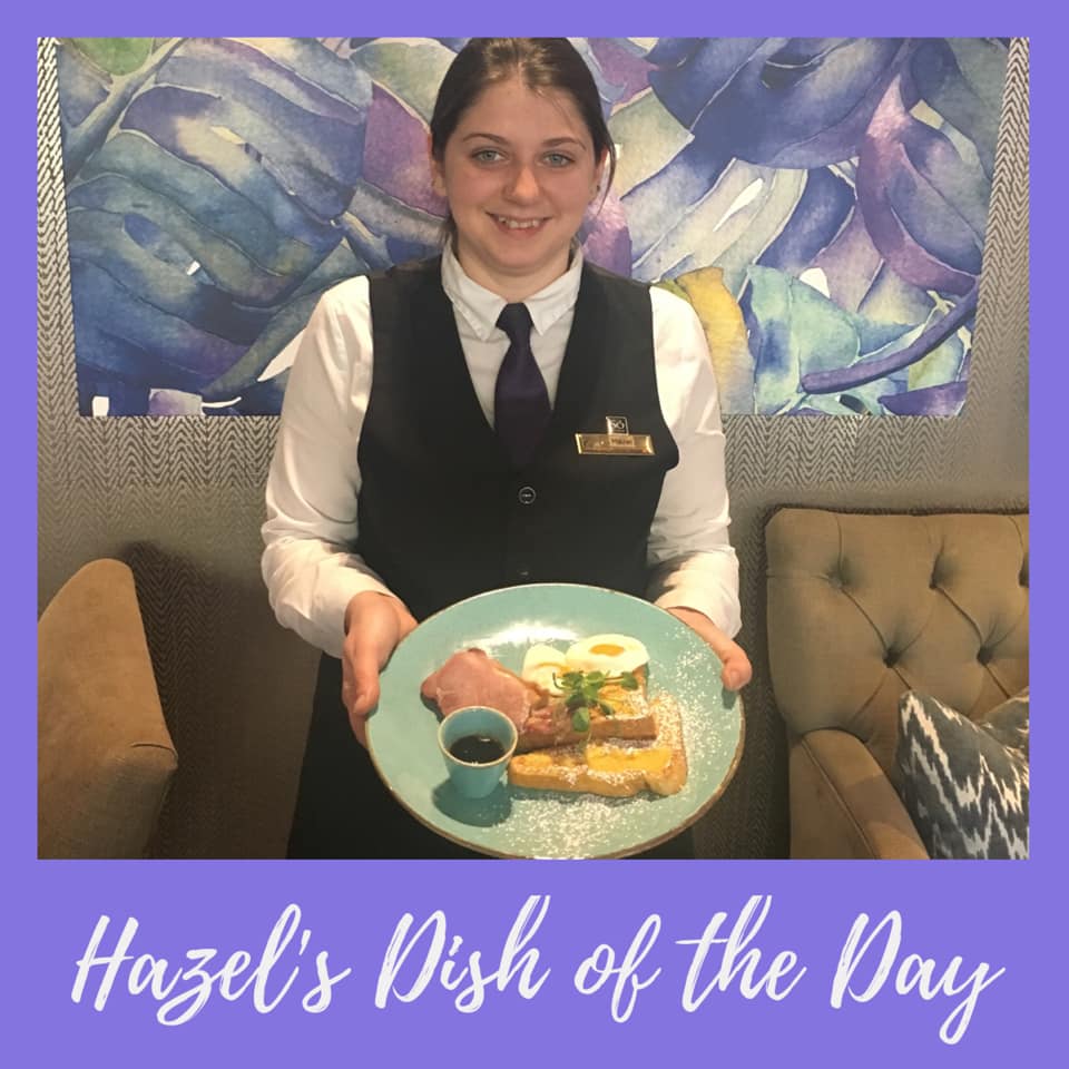 Introducing Hazel, who is a very valuable member of our team. Today she is sampling our new brunch menu. We have a fantastic variety from a brunch pizza 🍕 , blueberry pancakes 🥞 to Hazel’s pick today of classic French toast with smoked bacon 🥓#charlevillepark #brunch