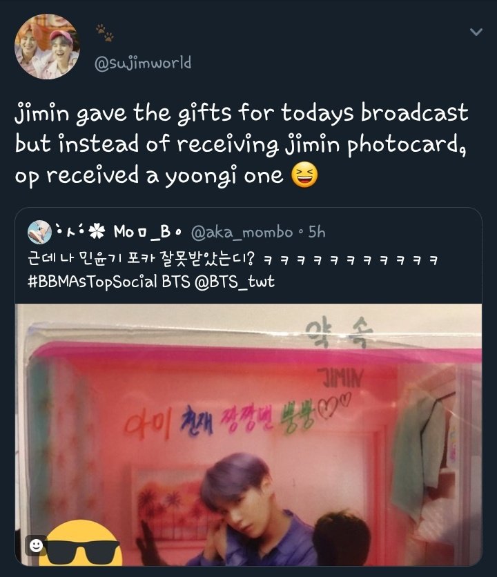 Why is Jimin like this? LMAO! Why did he put his card but I love this thou  #yoonmin