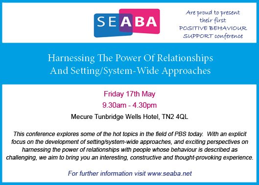 South-East Association for Behaviour Analysis (SEABA) are proud to present their first POSITIVE BEHAVIOUR SUPPORT Conference. For further details visit: seaba.net/pbs-workshop-2…