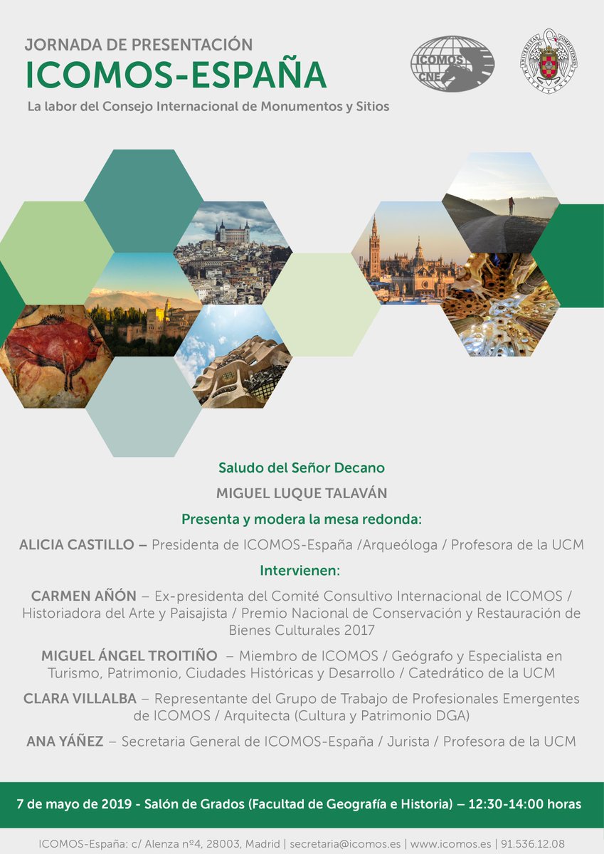 🔜 JORNADA DE PRESENTACIÓN DE ICOMOS-ESPAÑA EN LA UCM:

📅 La jornada de presentación que tendrá lugar en la <a href="/unicomplutense/">Complutense</a> el próximo día 7 de mayo de 2019 a las 12:30 en el Salón de Grados de la Facultad de Geografía e Historia.

✳️ Más info: icomos.es/2017/02/notici…