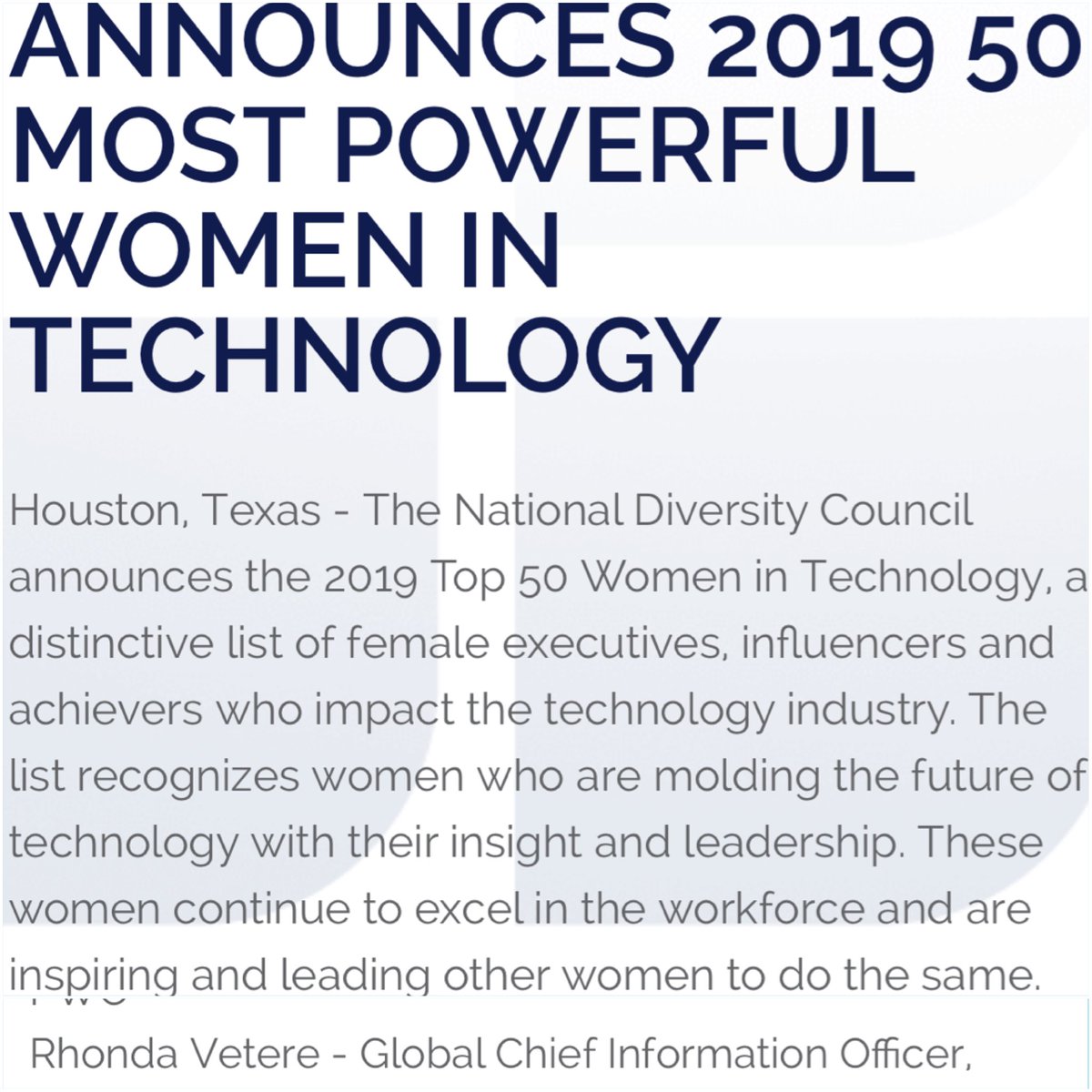 🙏 Honored to be named Top 50 most Powerful Women in Tech 🙏 #businessresults #acheivinggoals #moldingfutureoftech @MichaelDell @CIOStraightTalk @cisco_woi @ValaAfshar @constellationr @EasternCompExch @ATT @CVK_HCL @ATKearney