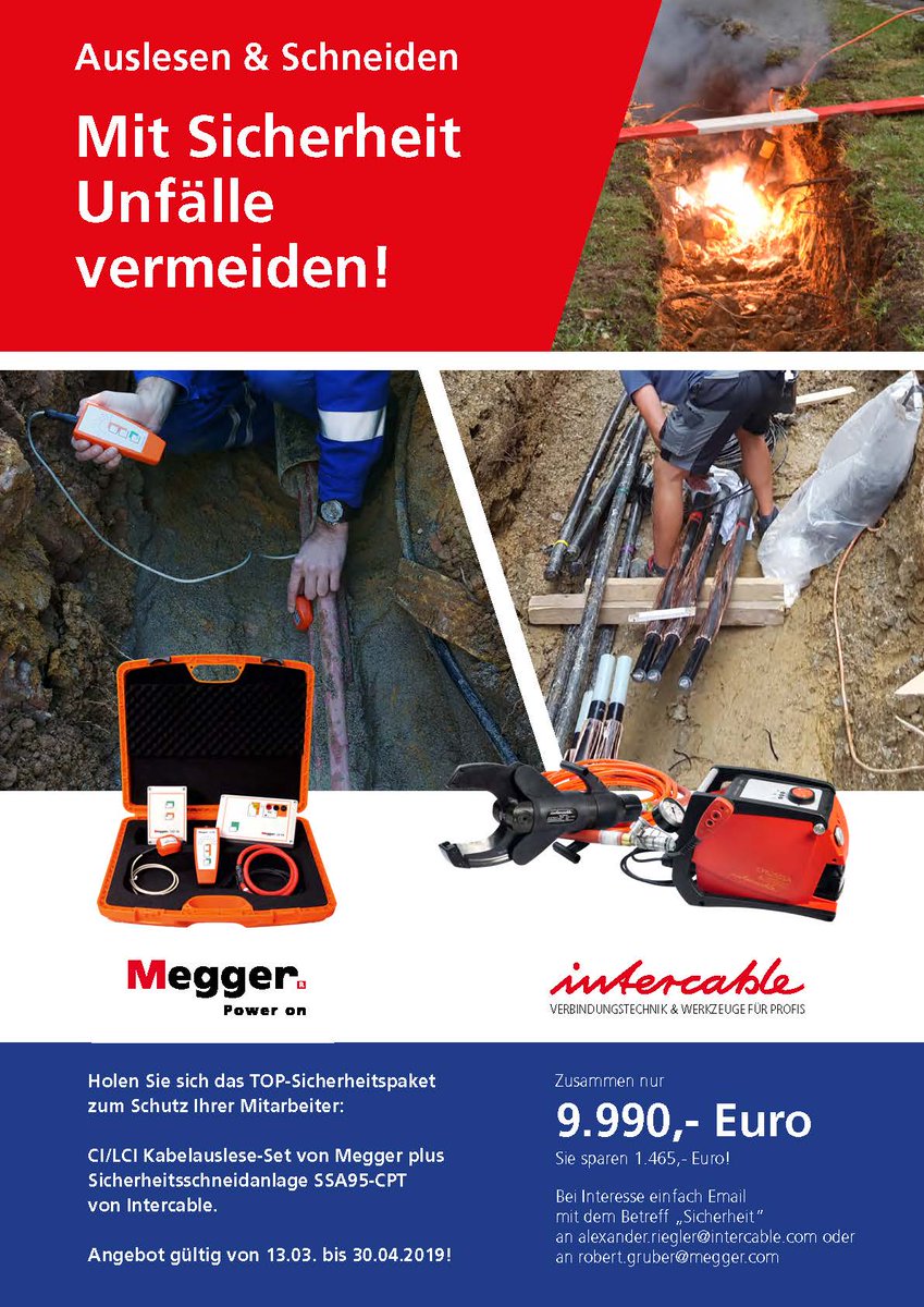 Holen Sie sich Ihr Sicherheitspaket von Intercable und Megger, zum Schutz Ihrer Mitarbeiter. 
Das Angebot ist noch bis zum 30.04.2019 gültig.