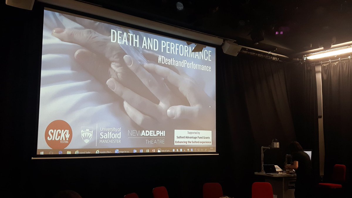 hauntMCR's tweet photo. .@hauntMCR's @EmilyvOldfield is at @SICKfestival &amp; @SalfordUni's Death and Performance Symposium today - currently listening to a fascinating panel on Staging Death and Grief with @QtineMcr! So many crucial themes have already been raised, and good to talk to @iAMdebbiesharp too. https://t.co/9qjqqNIEqO