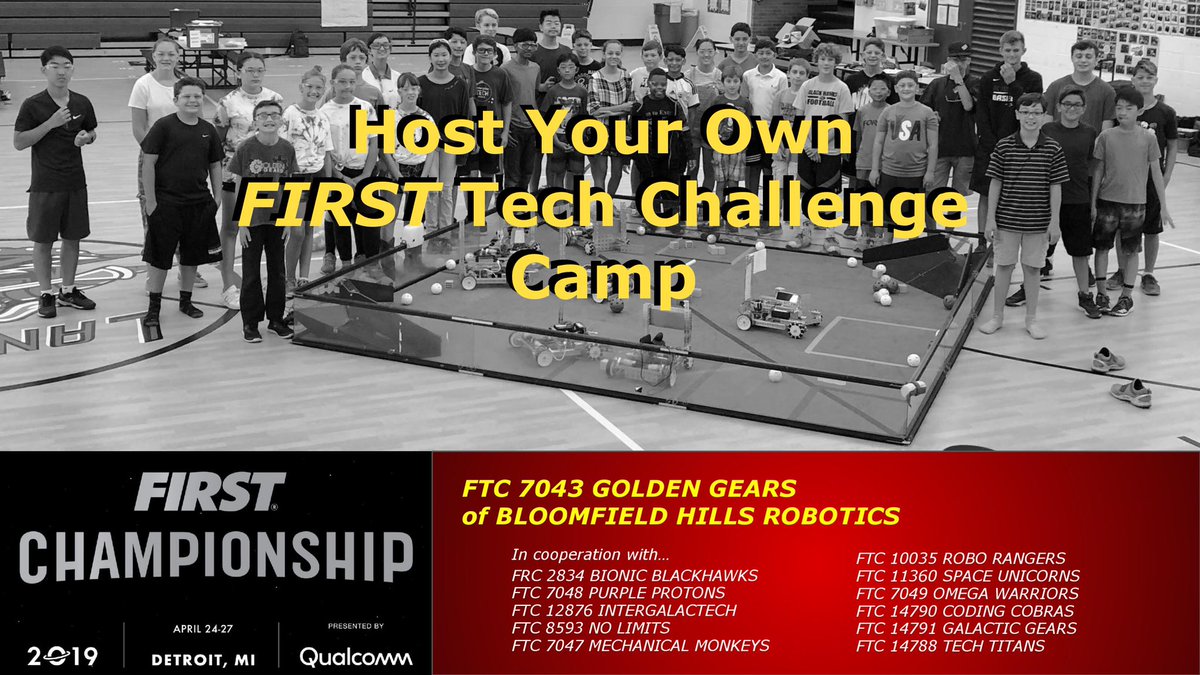 Today is the day! At 9:30 am in room 252AB at Cobo Center we give our presentation at Worlds Detroit about How To Host Your Own FTC Camp. See you there! #FIRSTChamp <a href="/FIRSTweets/">FIRST</a> <a href="/FTCTeams/">FIRST Tech Challenge</a> @TEAM2834