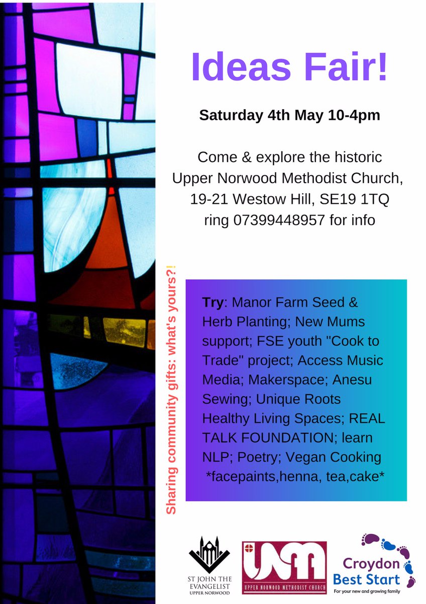 #communityevent #families #YOUTH #ABCD Ideas Fun Day Upper Norwood Methodist Chrch Sat 4 May free facepainting/food All welcome! @cbeststart <a href="/StJohnsSE19/">St John the Evangelist, Upper Norwood</a> <a href="/CroydonVA/">CroydonVA</a> @CroydonSocialP <a href="/cplocal/">Crystal Palace News</a> @tranquilbirthuk <a href="/UniqueRoots/">Unique Roots</a> <a href="/ManorFarmNature/">Manor Farm Nature Space</a> <a href="/LOVESE19/">Crystal Palace SE19</a> <a href="/CrystalPalaceTT/">Crystal Palace TT</a> <a href="/CroydonBabies/">Croydon Mums&Babies</a>