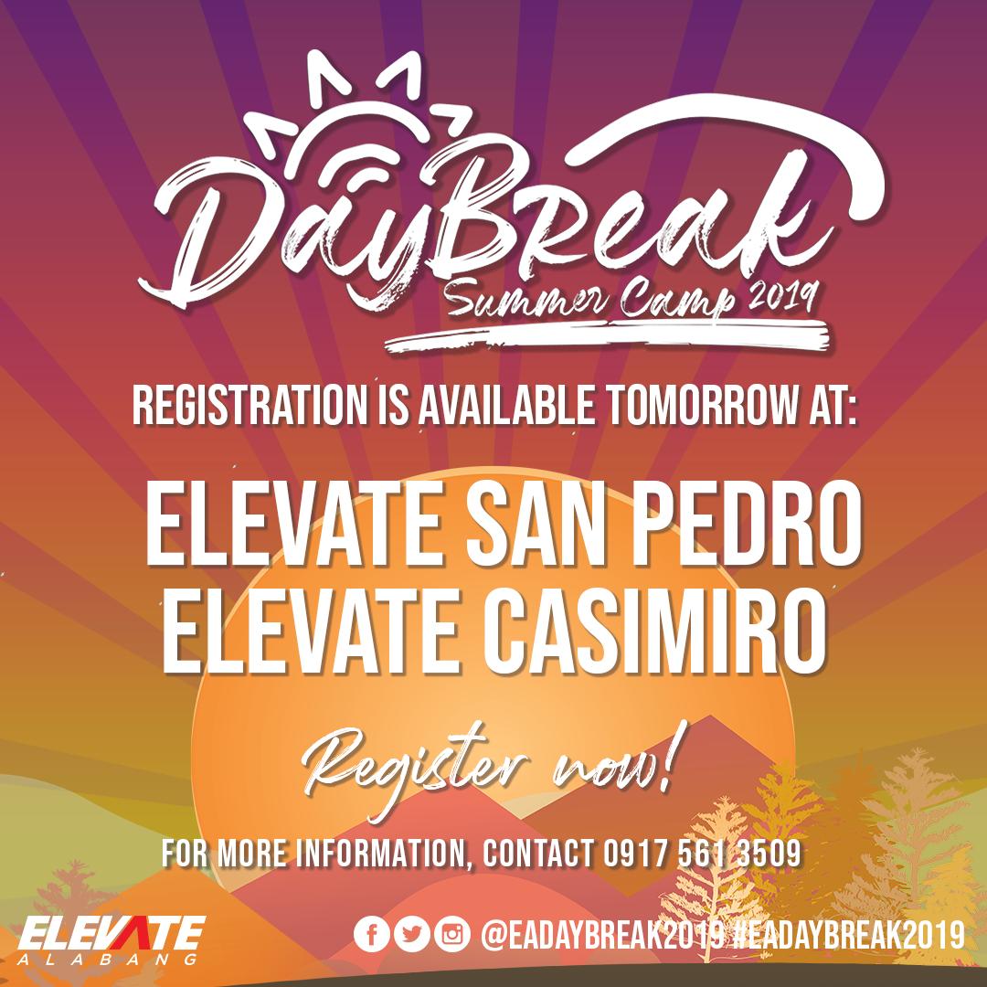 ElevateAlabang's tweet photo. We are coming to Elevate San Pedro and Elevate Casimiro tomorrow! 🎉
You may visit our booth after the youth services and register! 😀
For inquiries, contact 0936 805 7316.
See you there! :D
#EADaybreak2019 #ElevateCasimiro #ElevateSP https://t.co/GcCXbeNOFL