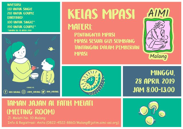 aimi_malang's tweet photo. selamat malam, kelas MPASI tinggal 3hari lagi lhoo, sudah pada daftar belum? jangan lupa ya, hari minggu, tgl 28 april, di taman jajan al-fatih 2,jl. melati jam 8-13. cp : Anita (082245228860) cc : @infomalang https://t.co/pfZPlTqXoL