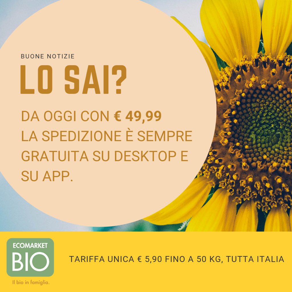 EcomarketBio's tweet image. 🚚 Spedizione gratuita a partire da €49,99 su desktop e su app. ecomarket.bio
#spedizionegratuita #spesaonline #prodottibio #bio #ecommerce #ecomarketbio #spesa #app #desktop