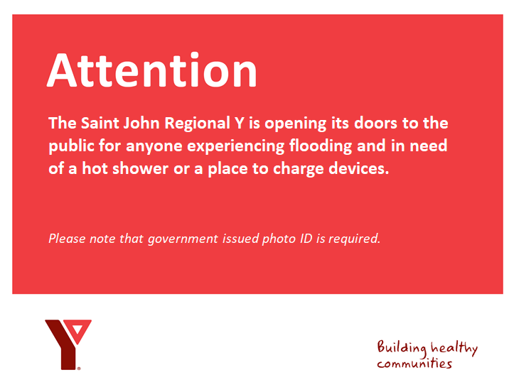 swnb_ymca's tweet photo. If you are experiencing flooding and need a place to shower or charge your device, our Saint John Regional Y is here for you.Government issued photo ID is required. Please spread the word! https://t.co/3ZpbE0kNgU