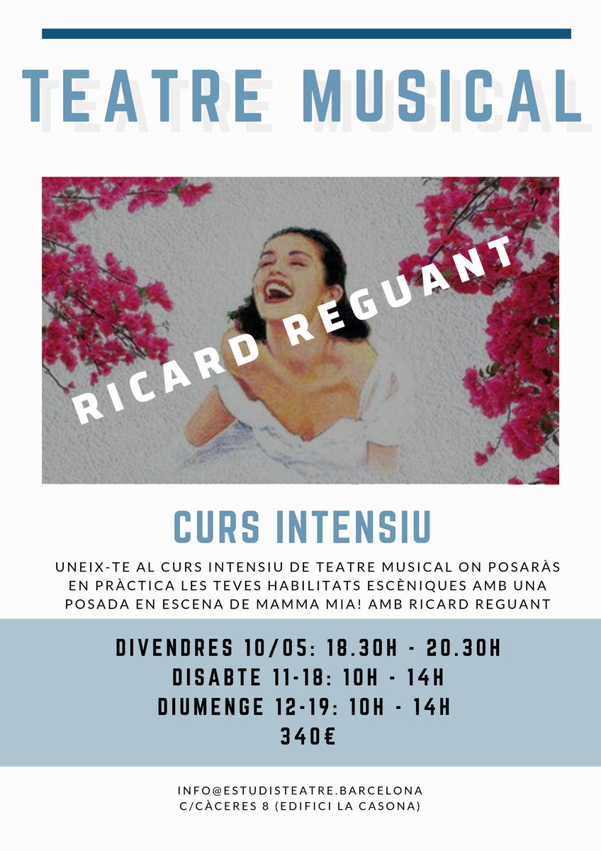 Curs musical intensiu impartit per Ricard Reguant amb una posada en escena de #MammaMia durant el mes de maig. 

Reserva la teva plaça!