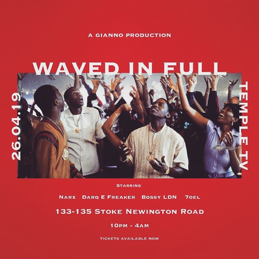 Friday me, <a href="/DarqEFreaker/">𝐃𝐀𝐑𝐐</a> , <a href="/NARXLDN/">NARX</a> and <a href="/BossyLDN/">BossyLDN</a> til late in your new favourite venue👌🏽
Tickets via Insta: @wavedinfull