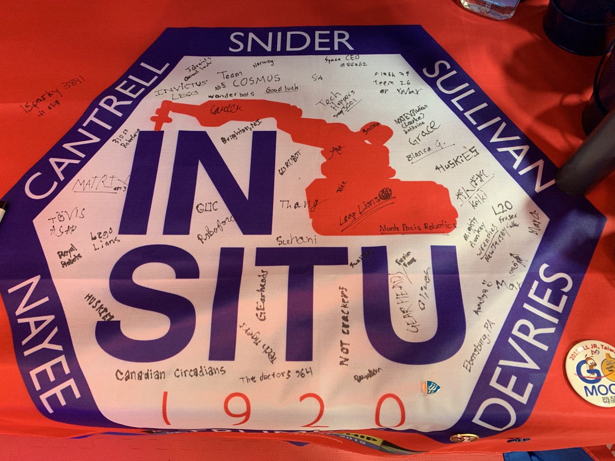 Our flag is looking great! Stop by pit 99 to add a button and your signature. <a href="/firstlegoleague/">FIRST LEGO League</a> #INWORLDCMP