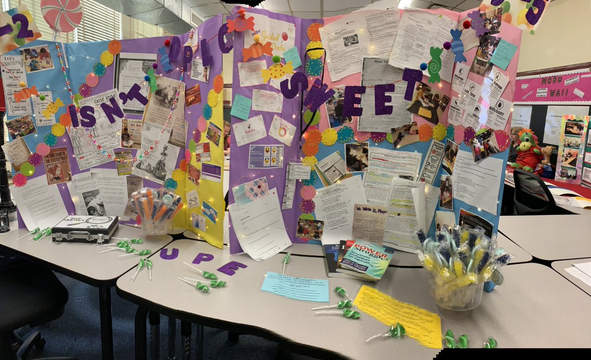 UnionParkES's tweet photo. So proud of our amazing DPLC team for creating a board that represented the sweetness of Literacy strategies that were implemented at UPE this last year. Examples of close reading, DBQ’s, activities,annotations, and more! #UPEStrong #UPESreads @OcpsEast @ocpsPDCP @OCPSnews https://t.co/BJL6PrB5CT