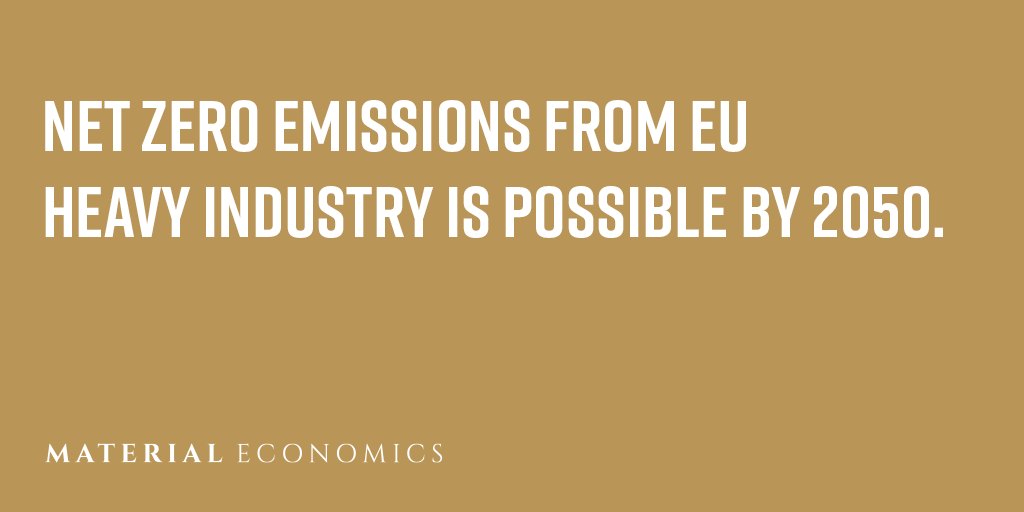 Steel, cement and chemical industries account for 14% of EU’s annual emissions but they can reach #netzero by 2050, new report shows. Find out the different options that exist to get there> bit.do/eQoa7 #EU2050 #ClimateNeutralEU <a href="/MaterialEcon/">Material Economics</a> @IES_brussels <a href="/VUBrussel/">VUB</a>