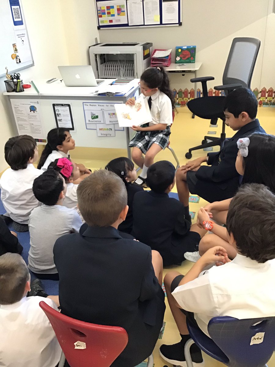 ReptonADMFL's tweet photo. Amazing Languages Week @ReptonAbuDhabi - @ReptonADMFL students Yazid @ReptonADYr2, Mariam @ReptonADYr4 and Bersan @ReptonADYr6 reading to the @ReptonADYr2 students #ReptonReads #ReptonCares https://t.co/kAbtl5aJUa