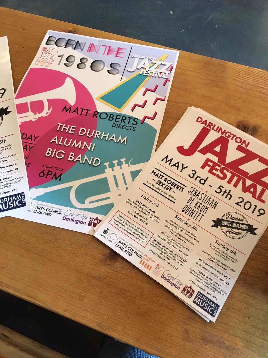 DarloJazzClub's tweet photo. Tickets are available for this year's festival today and tomorrow from Echo 3 coffee house Clarkes Yard (closed Sat, Sun Mon and Tuesday Easter weekend) and online at ticket source https://t.co/XLqtG6MoyN #echo3 https://t.co/JBsp8N81Ir