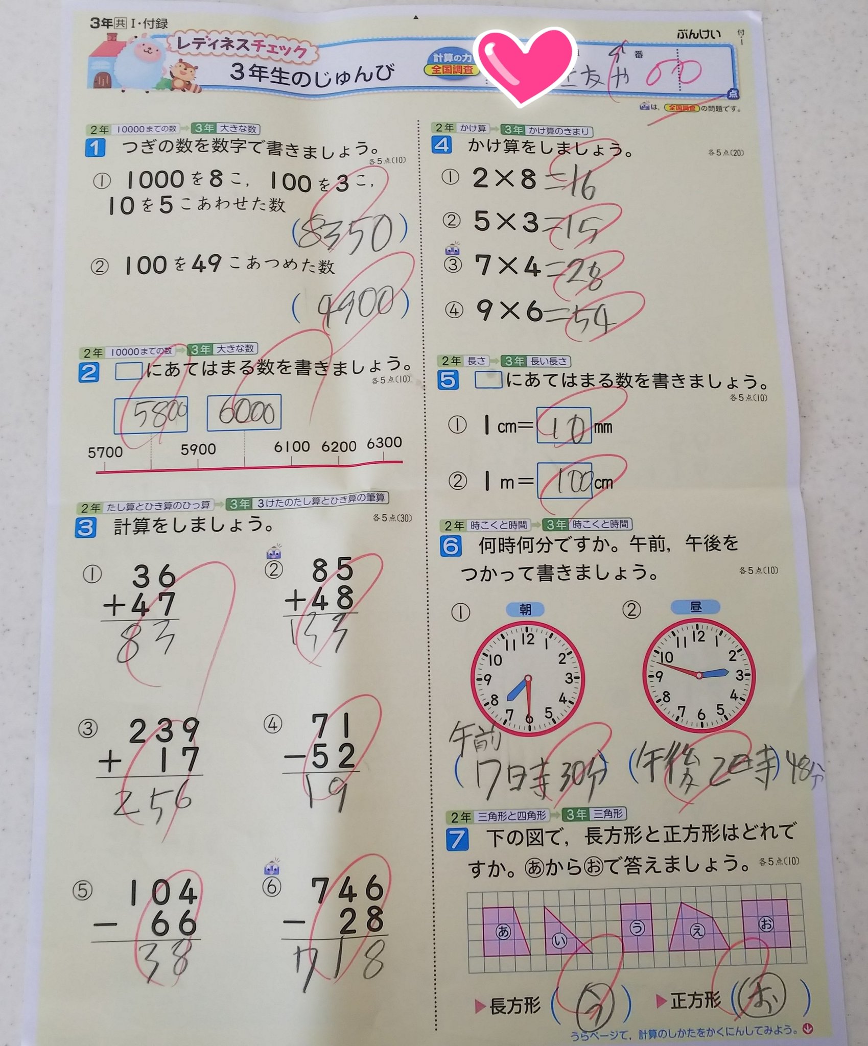 てっこ ฅ۶ ﻌ 友くん3年初めての算数テスト 100点 ﾟ ﾟ و 友くん 小三 算数テスト T Co Akiomstuyd Twitter