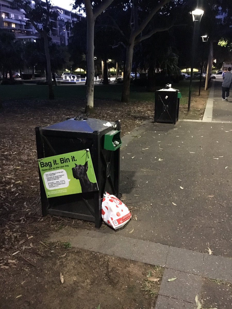 Hi <a href="/cityofsydney/">City of Sydney</a> bins overflowing at Crystal Park WATERLOO - very common at this park and nearby Rope Park. Can you please check your rosters