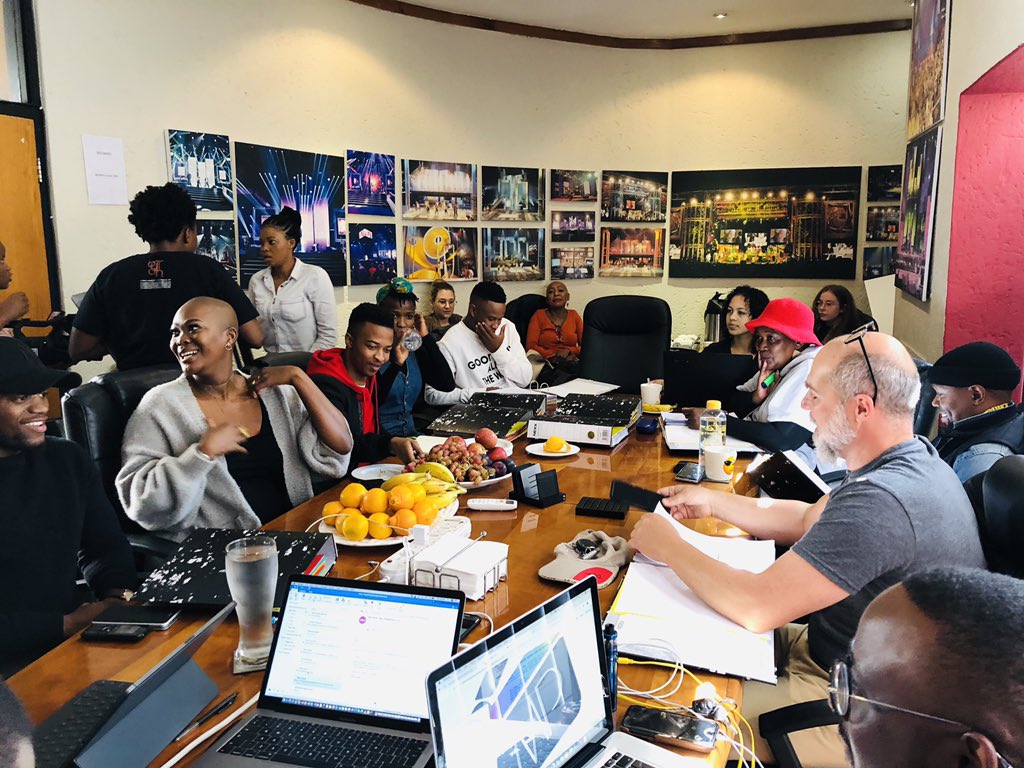CMPTVee's tweet photo. Table reading in progress 🎬📖 #newshowloading #makingmagic #tablereading @K_DomGumede @LalaTuku https://t.co/m7XJvkHHYW
