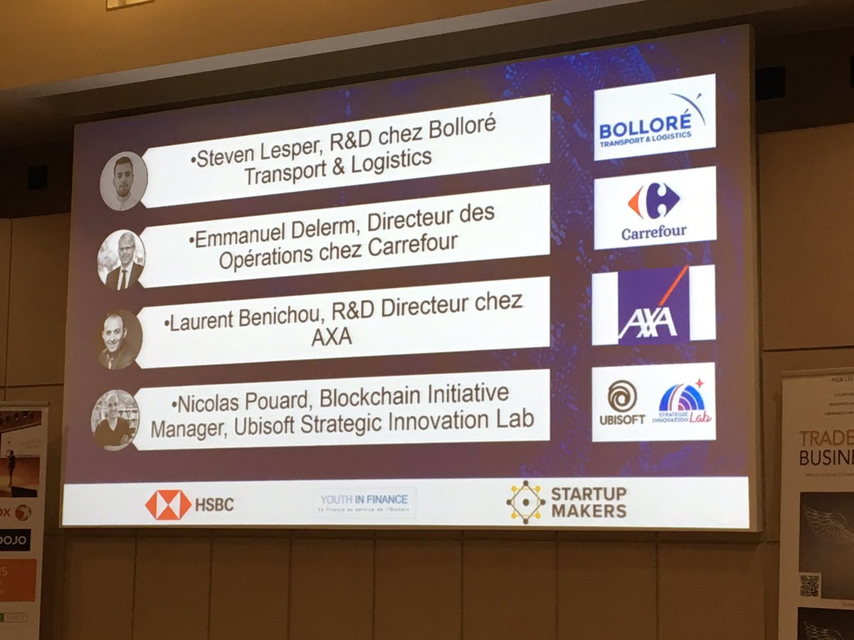 JoelGREA's tweet photo. N. Pouard explique comment @Ubisoft prépare un marché de l'occasion des items de #jeuxvideo grâce à la #blockchain 

S Lesper nous raconte comment @BolloreLog l'utilise pour révolutionner la # logistique 

#StartupMakers https://t.co/V8VODg3OzL
