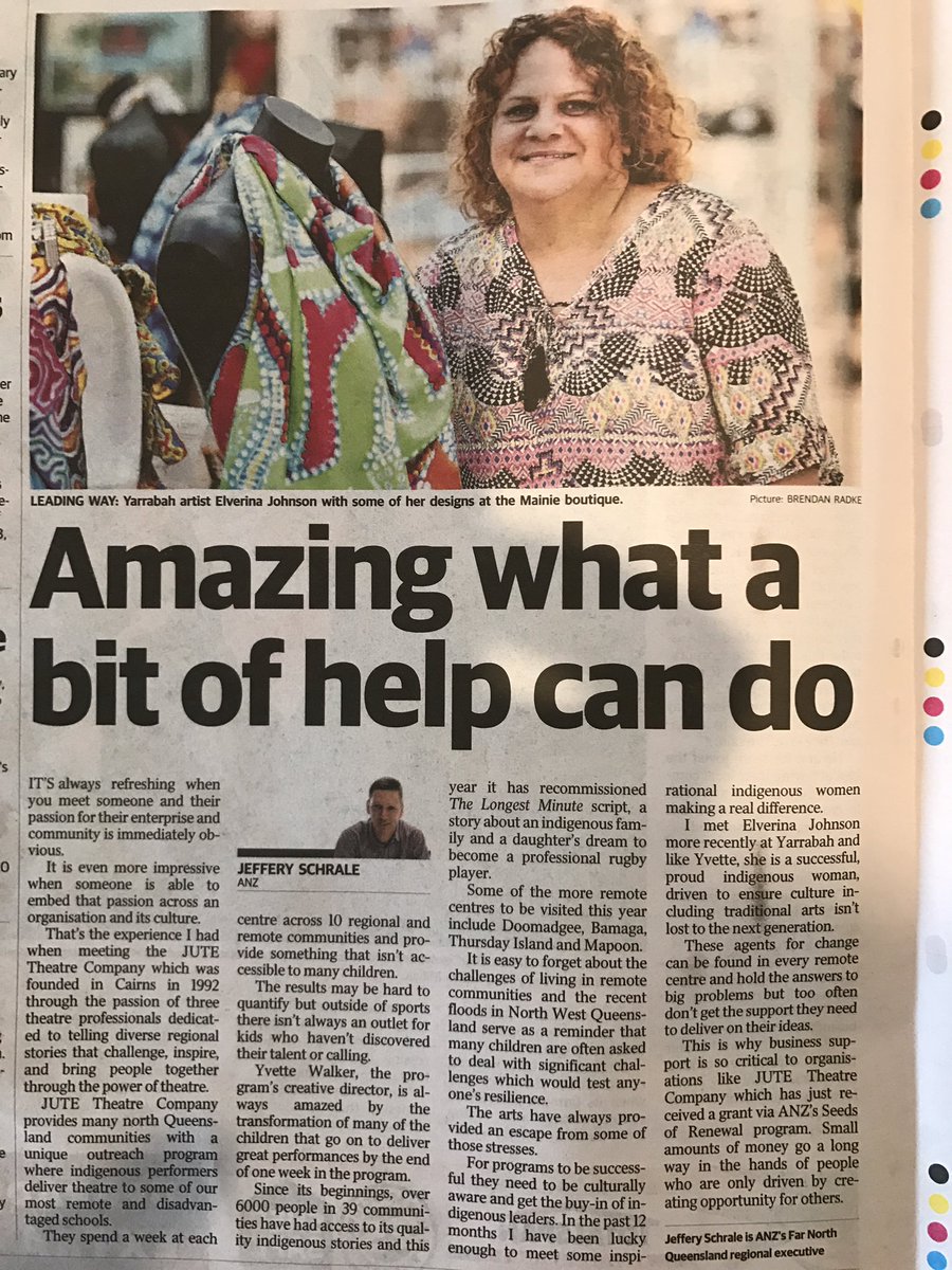 My article in yesterday's <a href="/TheCairnsPost/">Cairns Post</a> highlighting the great work being done by some local Indigenous women in bringing the arts to remote communities. <a href="/ANZ_AU/">ANZ Australia</a> seeds of renewal