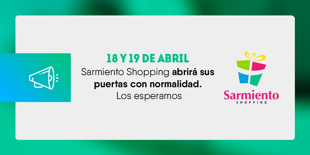 SarmientoShop's tweet photo. 📢 Horarios 📢 

¡Te esperamos en el #SarmientoShopping!😀🛍️ https://t.co/Jz4E068A24