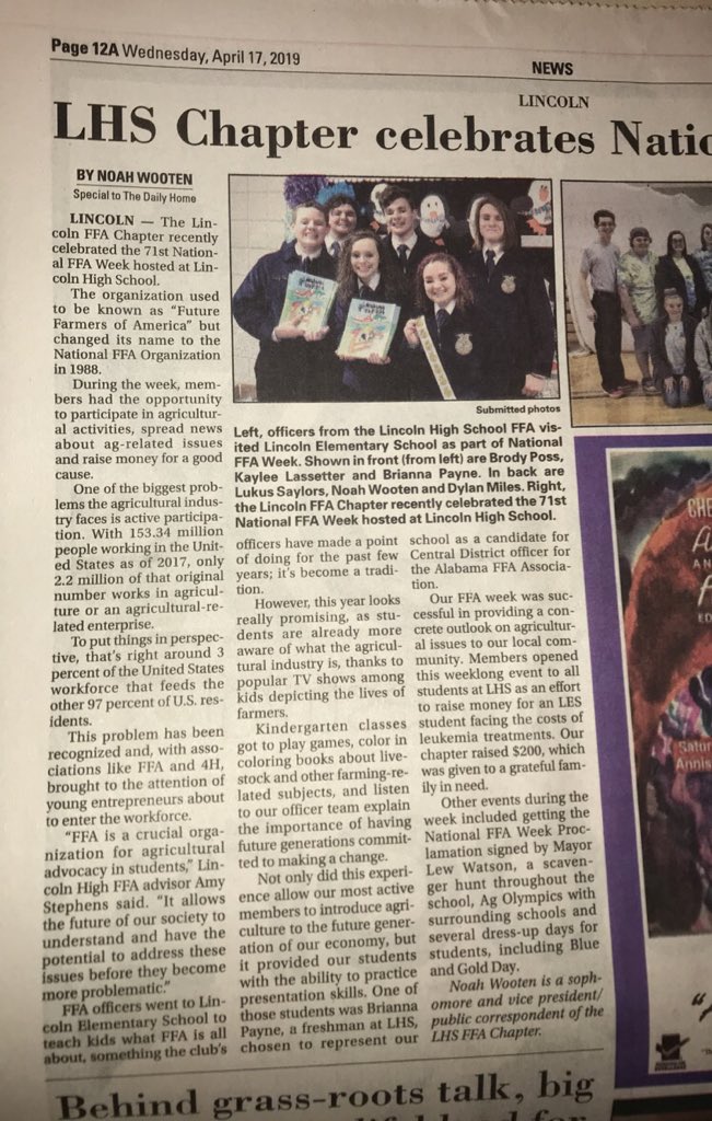 ffa_lincoln's tweet photo. One of our own, Noah Wooten, has written another article highlighting FFA week for the @DailyHome. Check it out! @agteacher002 @akeith4ua @lincolnhs @kknight https://t.co/kIrpsTkYFX