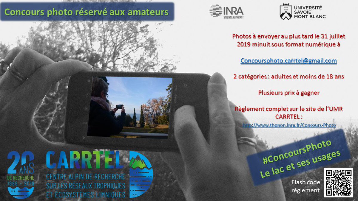 #jeudiphoto l <a href="/UmrCarrtel/">UmrCarrtel</a> #usmb #inra #thonon organise pour fêter ses #20ans un #CONCOURSPHOTO sur le thème 'le lac et ses usages'. Mais, au fait, quels #lacs ? 😉 Et quels #usages 🤔😏 ? Les réponses ici ! www6.dijon.inra.fr/thonon/Concour…