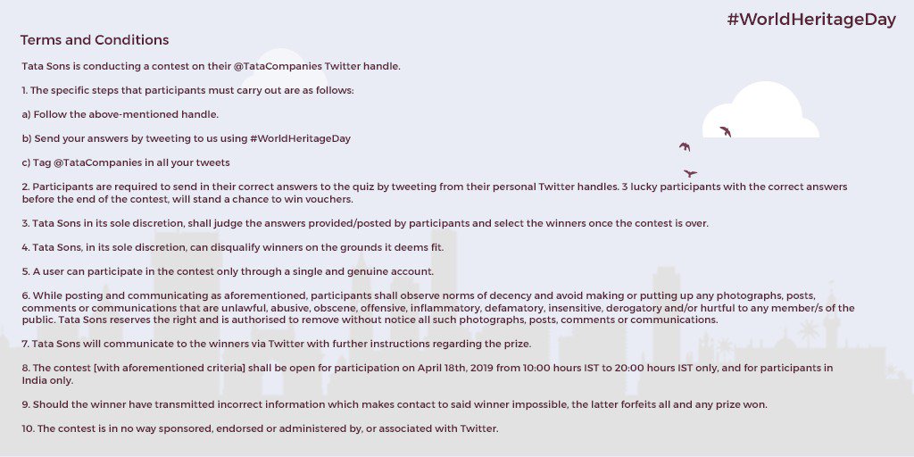 TataCompanies's tweet photo. Here are the T&amp;Cs of the contest! #WorldHeritageDay https://t.co/xRROuY7T5X