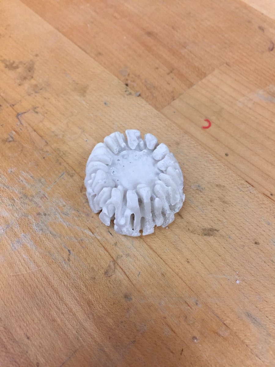 First time printing with ceramic on <a href="/formlabs/">Formlabs</a> Form 2 - a piece fell off that I stuck back on by curing a bit of resin on the joint - we’ll see how it holds up in the kiln!