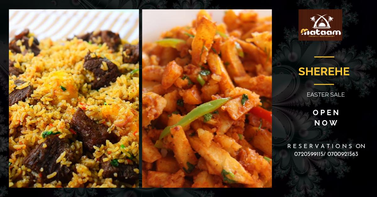 MataamRestaura3's tweet photo. You should spoil yourself with our Easter signature dishes that have guests talking...  Swahili inspired dishes which are delicately prepared by our professional chefs, served with love accompanied by a wide range of salads. Call to order on 0720599115/ 0700921563 https://t.co/yzOEIOEM6V