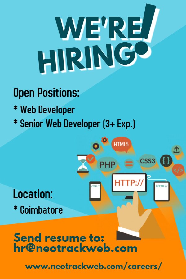 neotrackweb's tweet photo. Hiring on! Are you the one? Apply now!
https://t.co/pITawP5Ju2
#NeoTrack #NeoTag #Jobs #Careers #OpenPositions #Joinus #Hiring #Recruitment #Vacancy #ApplyNow #JobSearch #recruiting #interviewing #careeropportunities #developer #webdeveloper #html #js #php https://t.co/OJYIXA3xTJ