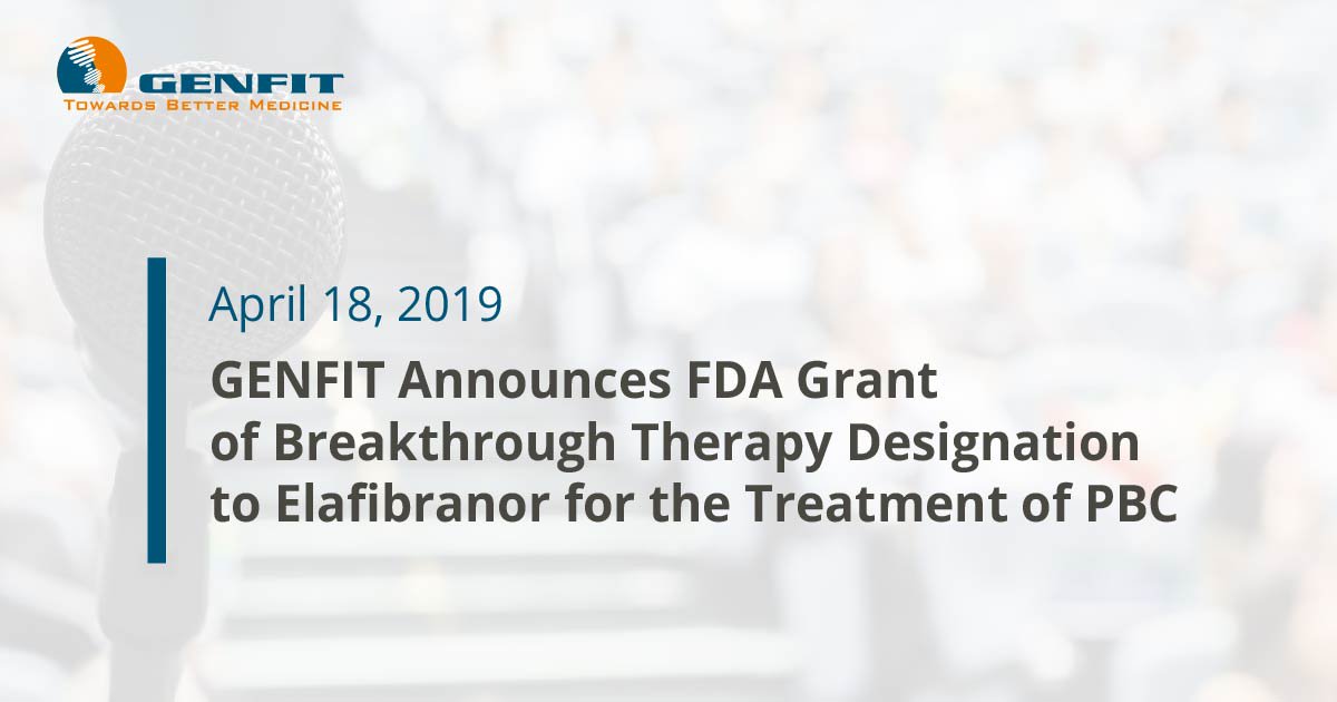 genfit_pharma's tweet photo. #PressRelease 👉 GENFIT announces FDA Grant of Breakthrough Therapy Designation to Elafibranor for the Treatment of PBC 👉https://t.co/EE56dRYnMW #GENFIT #PBC $GNFT https://t.co/qRAvLF5i7d
