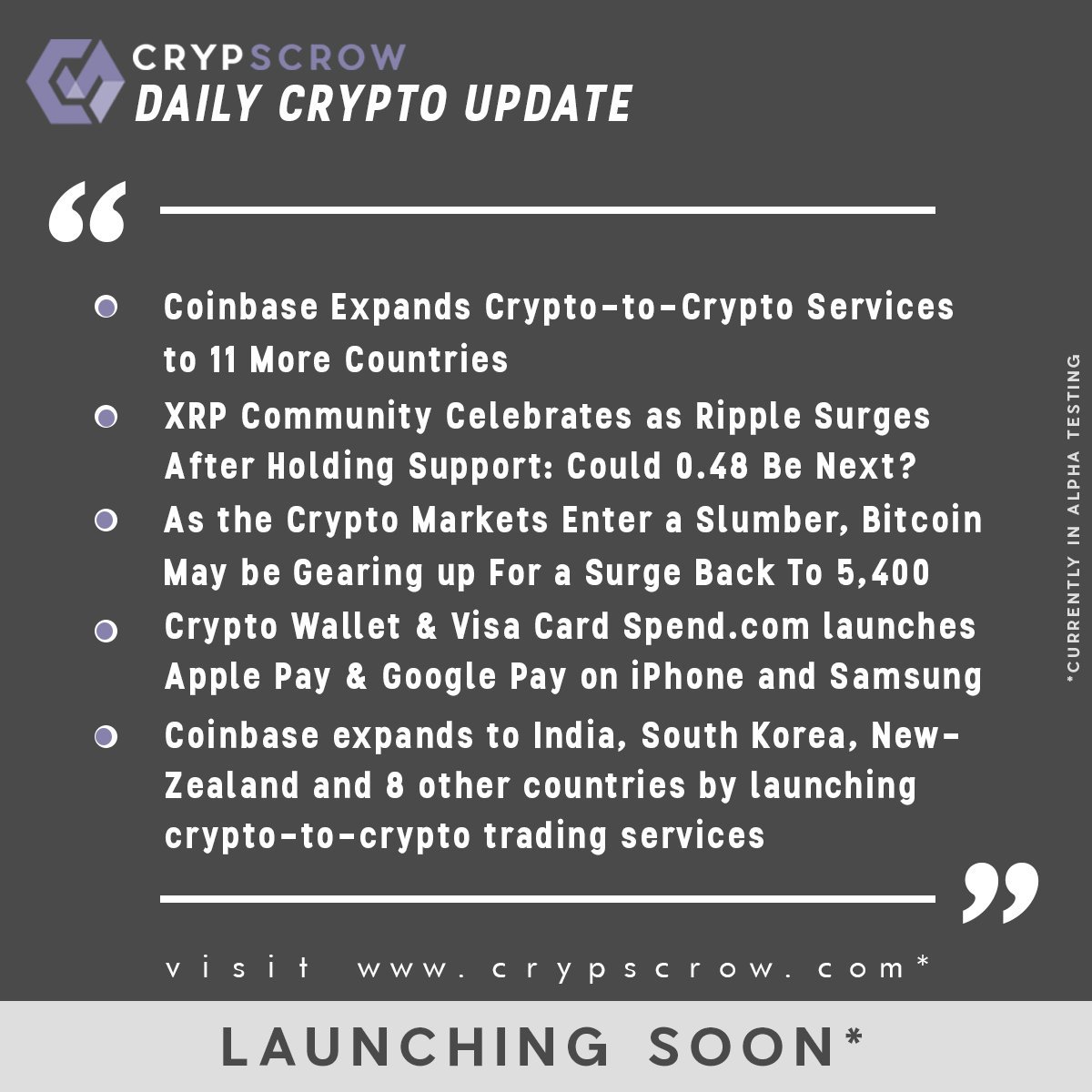 CrypScrow's tweet photo. #dailycryptoupdate #cryptonews #crypscrow #coinbase #cryptotocrypto #xrp #surge #crypto #slumber #spend.com #applepay #googlepay #iphone #samsung #cryptowallet #india #southkorea #newzealand https://t.co/elw59uujLX