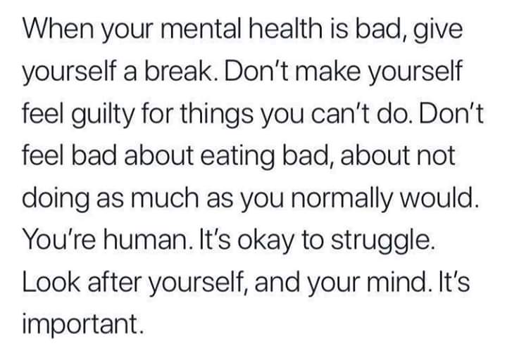The_Real_Us6's tweet photo. Give yourself a break ✔
✴
#overcome #darkness #pain #struggles #battles #challenges #fears #negativity #accept #achieve #positivity #balance #growth #strength #perspective #selfcare #love #mindfulness #innerpeace #important #work #relax #mentalhealth #mentalhealthawareness 
☪ https://t.co/NHP72Yq7AG