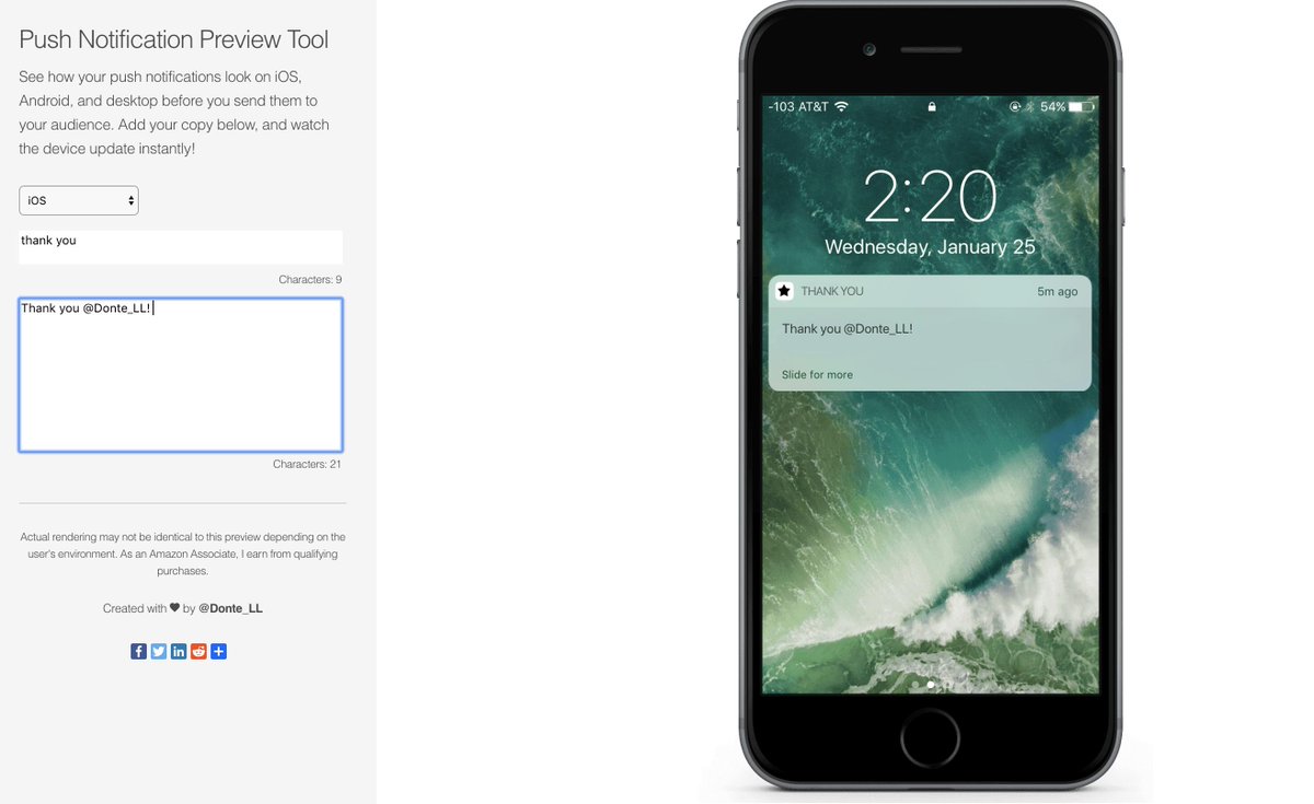_kimberlymak's tweet image. Need to create ux copywriting for a bunch of push notifications and thankfully came across this live mock up preview tool made by @Donte_LL ! 🙌 thank YOU #uxdesign #uxcopywriting #pushnotifications