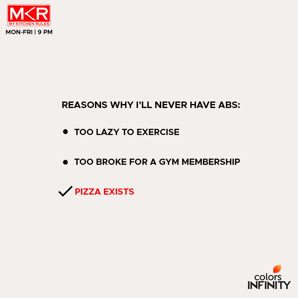 colors_infinity's tweet photo. Today in #FunFacts: Eating a pizza for every meal is healthier than being dead. #foodie
#MyKitchenRules U.S. Season 1| Mon-Fri | 9 PM
#MKRonInfinity https://t.co/4mRhphcTQq