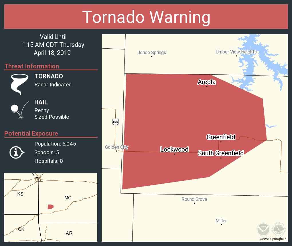 Tornado Warning continues for Greenfield MO, Lockwood MO, South