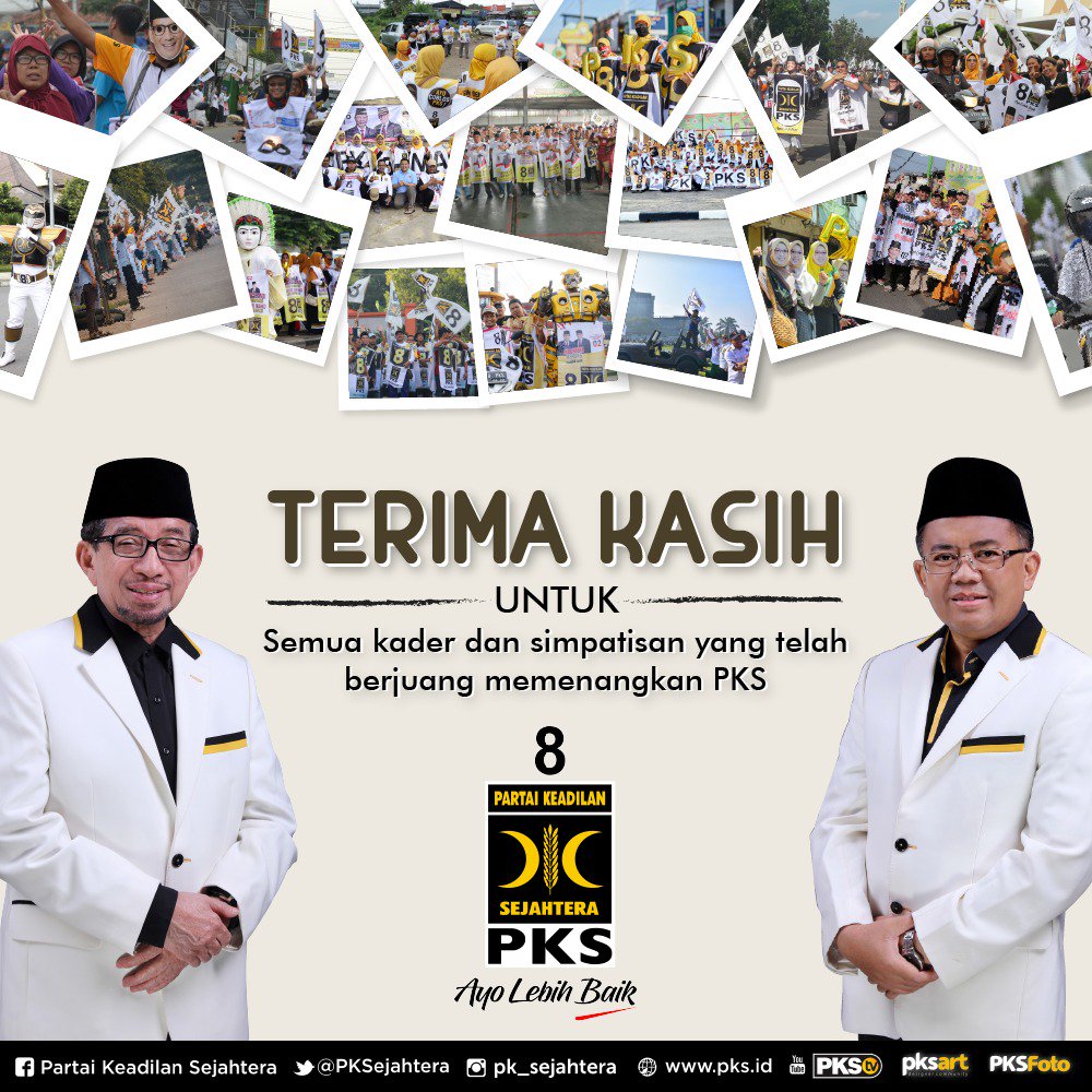 Teruntuk seluruh kader dan simpatisan PKS dimanapun berada. Yang telah meramaikan jalan-jalan dengan Flashmob,yang mengetuk pintu dari satu rumah ke rumah lainnya menyampaikan politik gagasan PKS. 

Terimakasih. Kalian semua adalah pejuang. Semoga menjadi pemberat amal kebaikan.