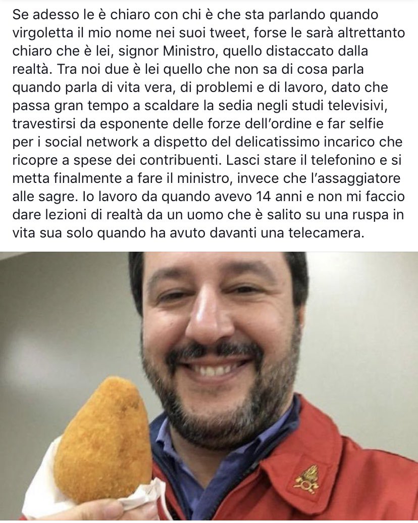 Allampino's tweet photo. Io penso che dovremmo tutti ringraziare Michela Murgia perché questa retorica da uomo del popolo di Salvini ha anche rotto 3/4 di minchia eh https://t.co/EpiDPmAqaQ