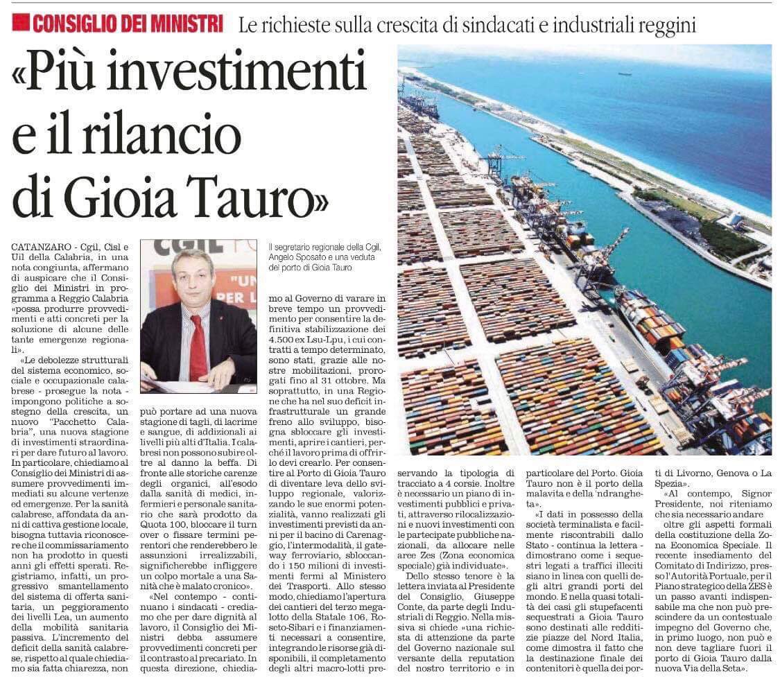 CgilCalabria's tweet photo. Investimenti pubblici con partecipate nazionali su Gioia T. e aree #Zes Calabria,sblocco assunzioni sanità, stabilizzazione definitiva ex #LsuLpu, sblocco dei cantieri e piano lavoro su assetto idrogeologico,lotta alla ndrangheta, le richieste al #Governo di #CgiCislUil #Calabria https://t.co/x3yXdmFOD1