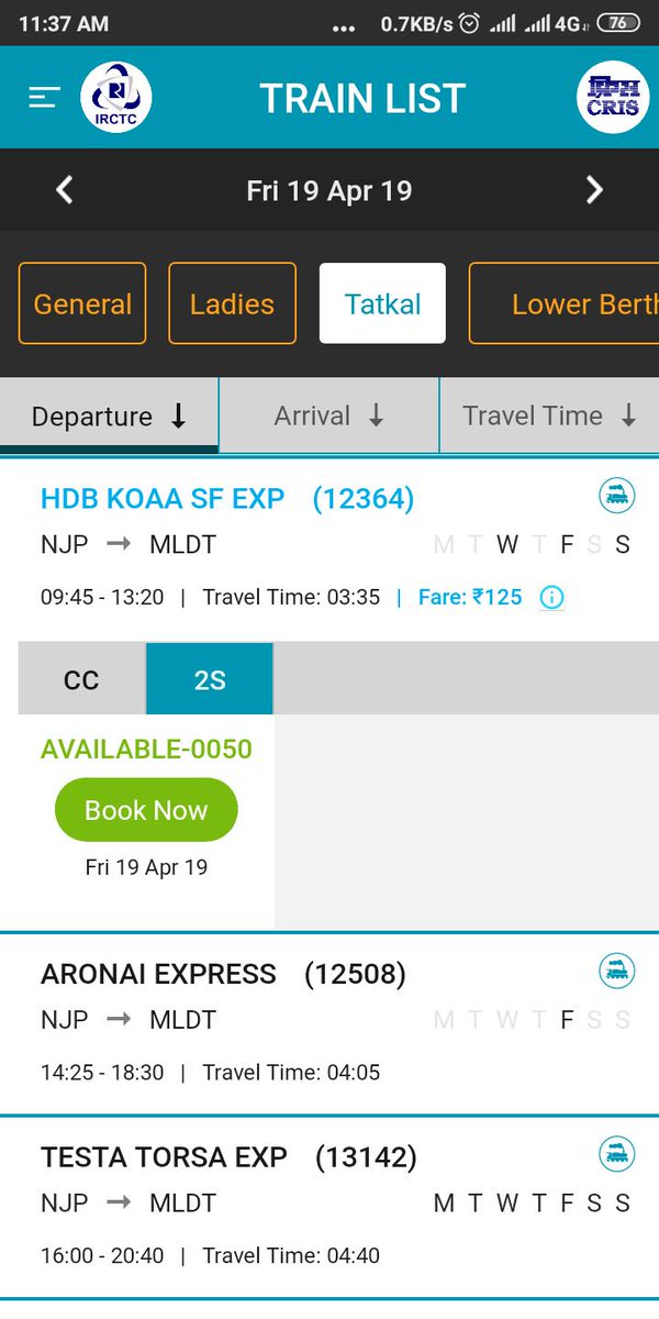 livesukanta's tweet photo. @drmnfr_lmg @RailMinIndia @RailShedMSD @drmmalda After 37 mint of Tatkal still 50 seats r available.We travel to NJP from #Jrle #Nfk but the empty train runs in the RPH route.If d route diverted permanently in AZ section it would be great for both #IR & pasngr.
@Wahid99668829 https://t.co/6v5tZjNLD8