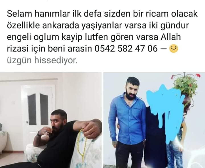 KaviSelma's tweet photo. DEĞERLİ DAVA KARDESLERİM  LÜTFEN PAYLAŞALIM BU TWERT ACİL YAYALIM 

ÇOK DEGERLİ DAVA ABLAMIZIN ENGELLİ EVLADI 3 GÜNDÜR ANKARADA KAYBOLMUŞTUR GÖREN AŞAĞIDAKİ TELEFON NUMARASINA ALLAH RIZASI İÇİN ULAŞSIN https://t.co/0XkDE6FX3R