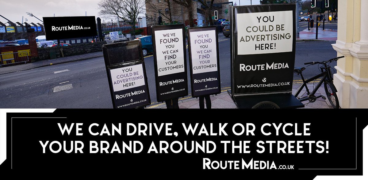RouteMediaUK's tweet photo. We can drive, walk or cycle your brand around the streets! Foot, Bike, Van… You choose? #OutDoorMarketing #AdvertisingCampaigns #Billboard #digitalvan #Cardiff #SouthWales #dooh #ooh #marketing #impact #rightroute https://t.co/OlJbr96KHm