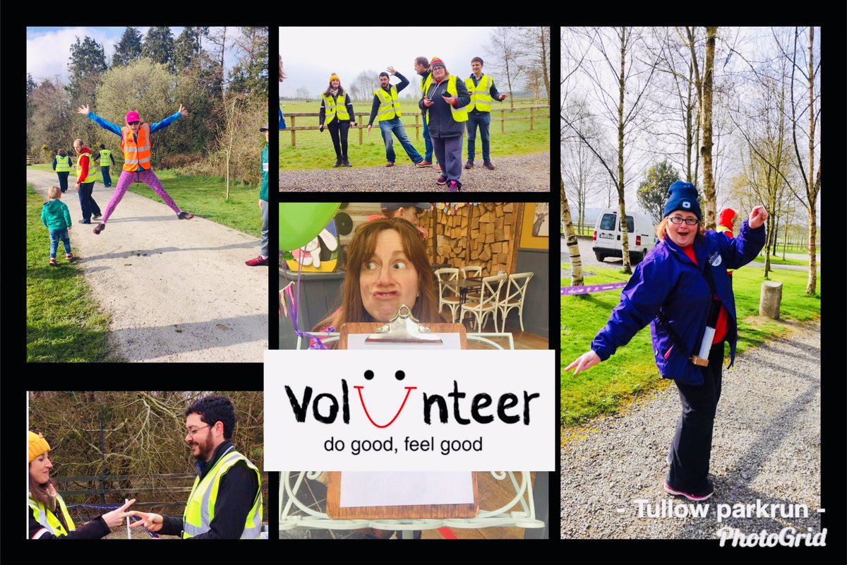 Tullowparkrun's tweet photo. Ladies and gentlemen, these are our volunteers! 

Some weeks they freeze, some weeks they get drenched, some weeks they dance but every single week they smile! What makes them do what they do week after week? They enjoy it! 
 #loveparkrun https://t.co/nmJEajPcmE