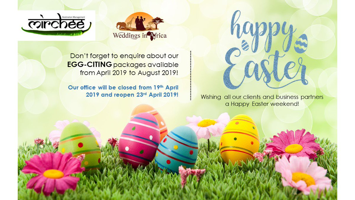 mirchee's tweet photo. Wishing our clients and business partners a Happy and EGG-CITING Easter weekend!

#traveltheworld #thisisafrica #destinationmanagement #travelpackages #explore #tourism #destinations #groupseries #FITpackages #meetsouthafrica #southafricaisbeautiful #EasterWeekend https://t.co/D1O1hhjPHx