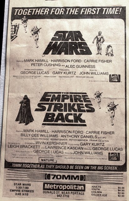 magictoasterfi1's tweet photo. Now playing at a theatre near you!
#vintage #Newspaper #moviead   #startstoday #Canada #StarWars #fridaythe13th #slasher https://t.co/Jbk3oMBNFw