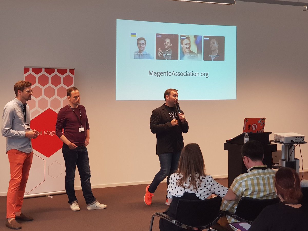 Onze collega <a href="/dverkade/">Danny Verkade</a> praat met de mede bestuursleden <a href="/slkra/">Slava Kravchuk</a> en <a href="/benmarks/">Ben Marks</a> over de Magento Association <a href="/magentoassoc/">Magento Association</a> en beantwoorden vragen van het publiek.
